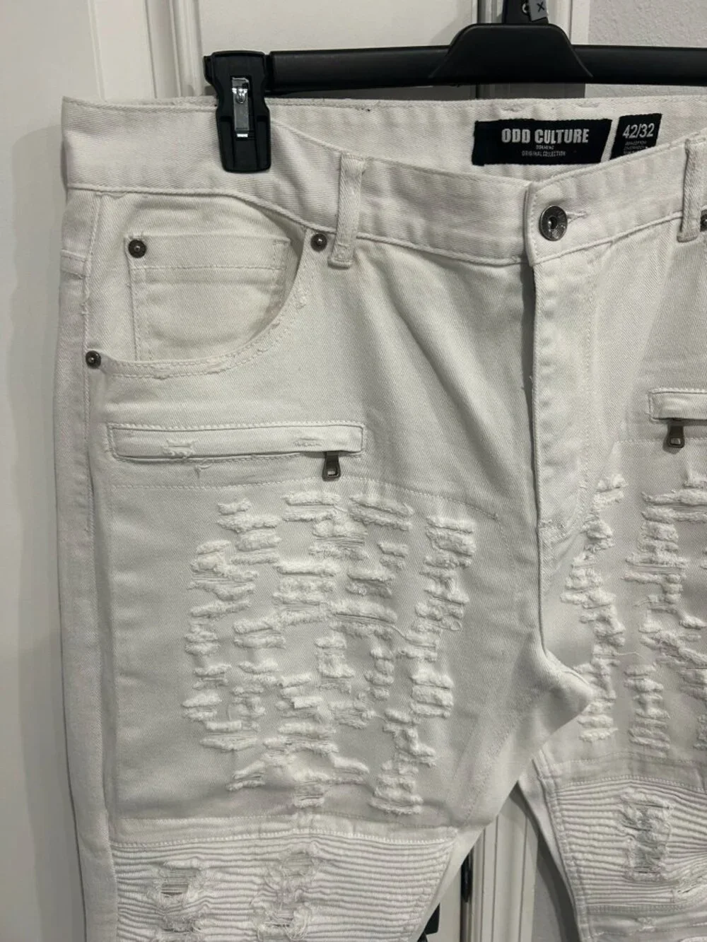 Odd Culture 42x32 Mens White Distressed Slim Fit Biker Moto Jeans Grungecore